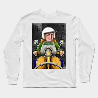 Retro Scooter, Classic Scooter, Scooterist, Scootering, Scooter Rider, Mod Art Long Sleeve T-Shirt